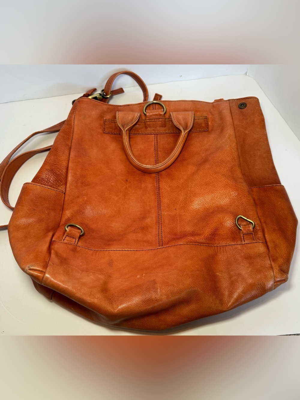 Albion Fit Full-Grain Leather Compass Satchel Backpack/ Crossbody  Burnt Orange - Picture 11 of 11